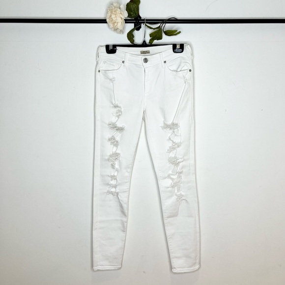True Religion ‘Halle’ Mid-Rise Distressed Super Skinny Jeans - Picture 1 of 7